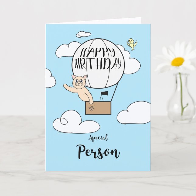 Carte Chat d'anniversaire à longue distance en montgolfi (Petite plante)