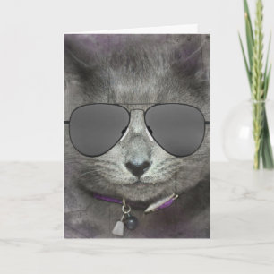 Carte Chat d'anniversaire avec lunettes de soleil Aviato
