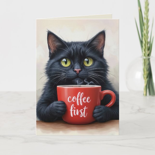 Carte Chat D'Anniversaire Avec Mug De Café (Devant)