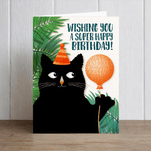 Carte Chat d'anniversaire et ballon avec texte personnal