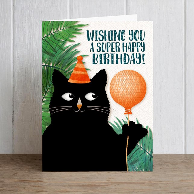 Carte Chat d'anniversaire et ballon avec texte personnal (Créateur téléchargé)