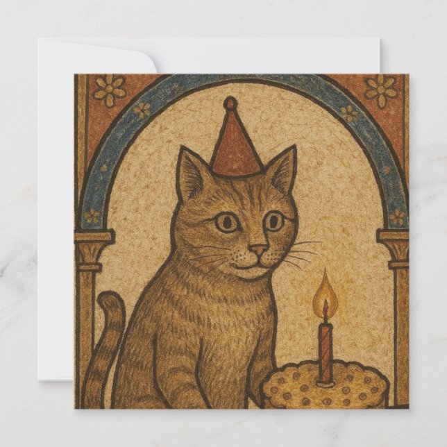 Carte Chat d'anniversaire médiéval (Devant)