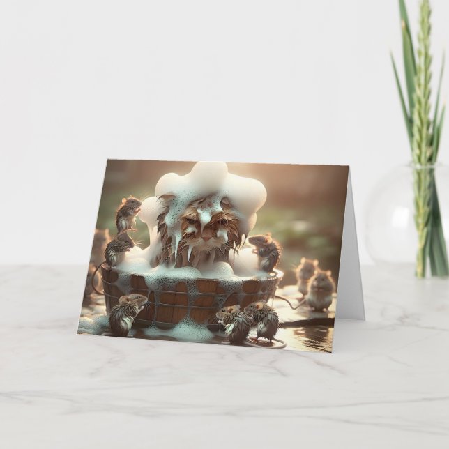 Carte Chat d'Anniversaire Obtenir Un Bain (Devant)