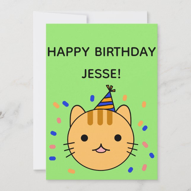 Carte Chat d'anniversaire | Orange Chat Joyeux Anniversa (Devant)
