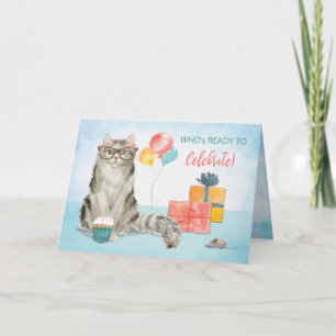 Carte Chat d'anniversaire portant des lunettes amusantes