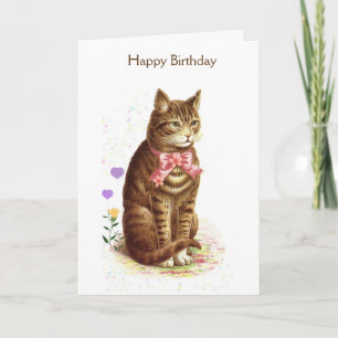 Carte Chat d'Anniversaire vintage (Message intérieur),