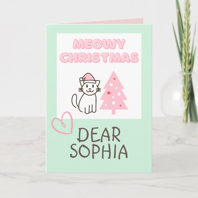 Carte Chat dans un Casquette&Arbre Joyeux Noël Pastel Ca (Devant)