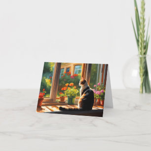 Carte Chat dans un Merci de fenêtre ensoleillé