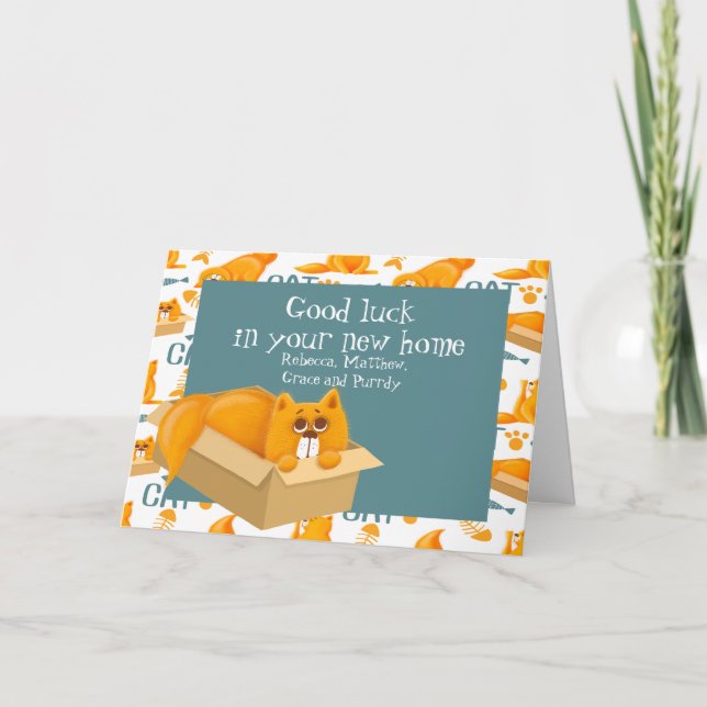 Carte Chat dans une boîte Nouvelle maison (Devant)