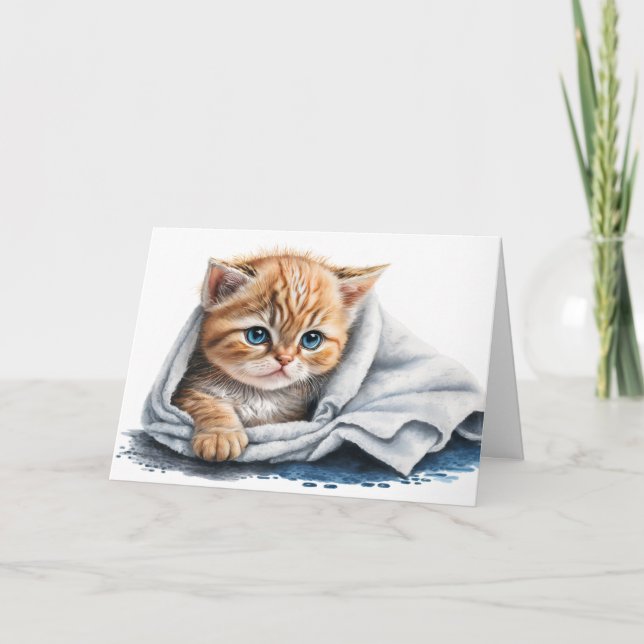 Carte Chat d'aquarelle pour se bien bientôt (Devant)