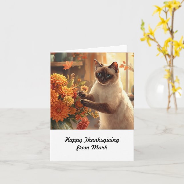 Carte Chat d'automne aux fleurs Saison d'automne Thanksg (Fleur jaune)