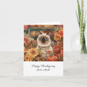 Carte Chat d'automne aux fleurs Saison d'automne Thanksg