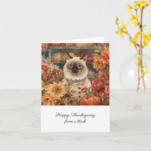 Carte Chat d'automne aux fleurs Saison d'automne Thanksg (Fleur jaune)