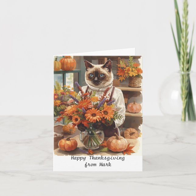 Carte Chat d'automne aux fleurs Saison d'automne Thanksg (Devant)