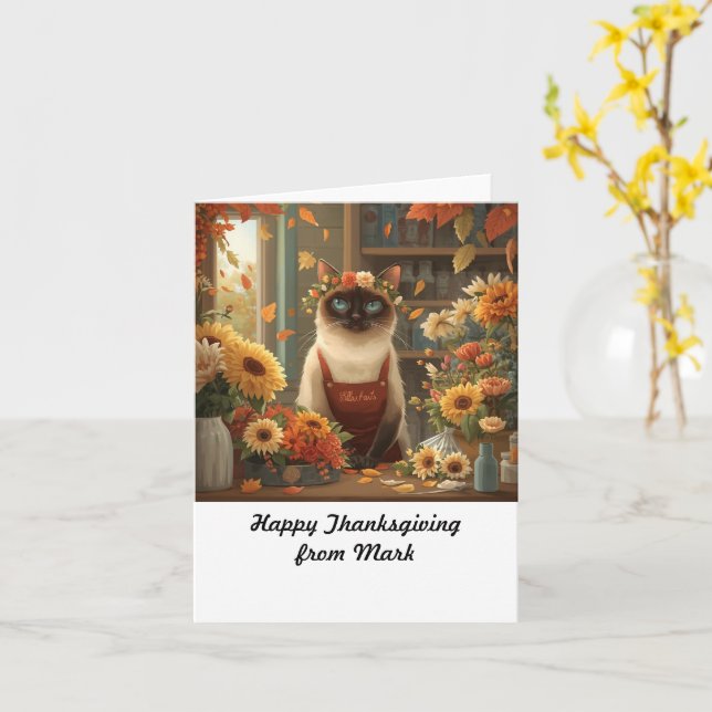 Carte Chat d'automne aux fleurs Saison d'automne Thanksg (Fleur jaune)
