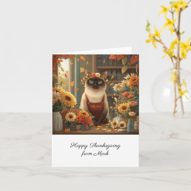 Carte Chat d'automne aux fleurs Saison d'automne Thanksg (Fleur jaune)