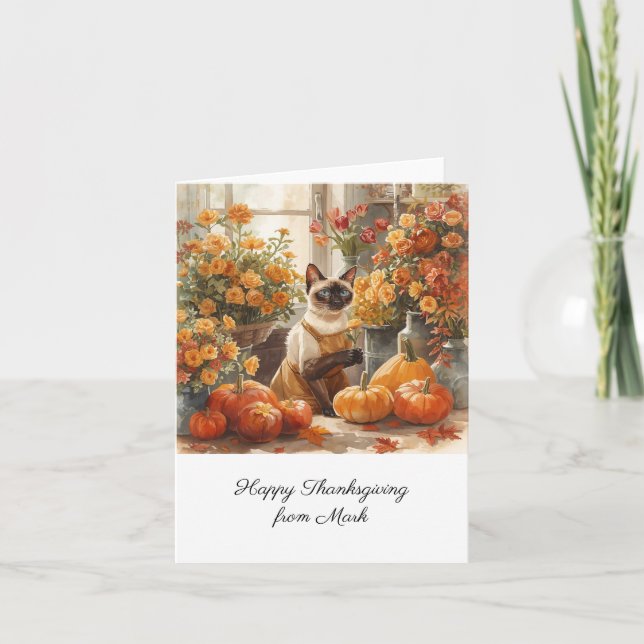 Carte Chat d'automne aux fleurs Saison d'automne Thanksg (Devant)