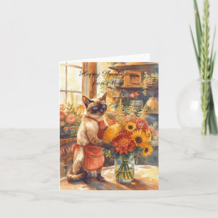 Carte Chat d'automne aux fleurs Saison d'automne Thanksg