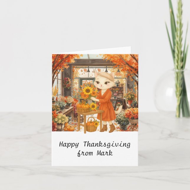 Carte Chat d'automne aux fleurs Saison d'automne Thanksg (Devant)