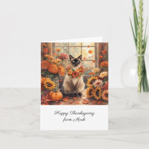 Carte Chat d'automne aux fleurs Saison d'automne Thanksg
