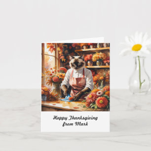 Carte Chat d'automne aux fleurs Saison d'automne Thanksg