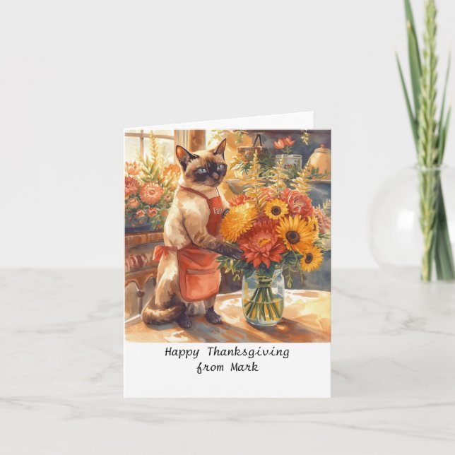 Carte Chat d'automne aux fleurs Saison d'automne Thanksg (Devant)
