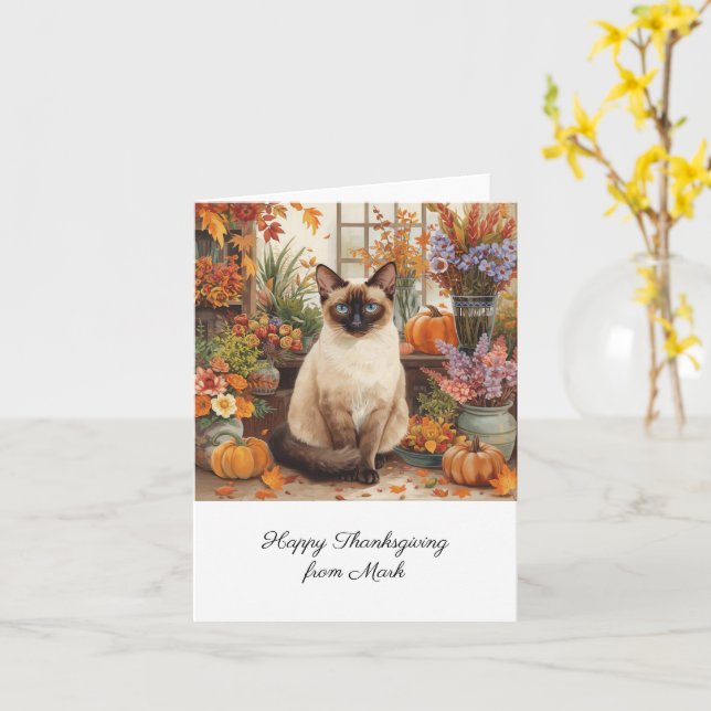 Carte Chat d'automne aux fleurs Saison d'automne Thanksg (Fleur jaune)