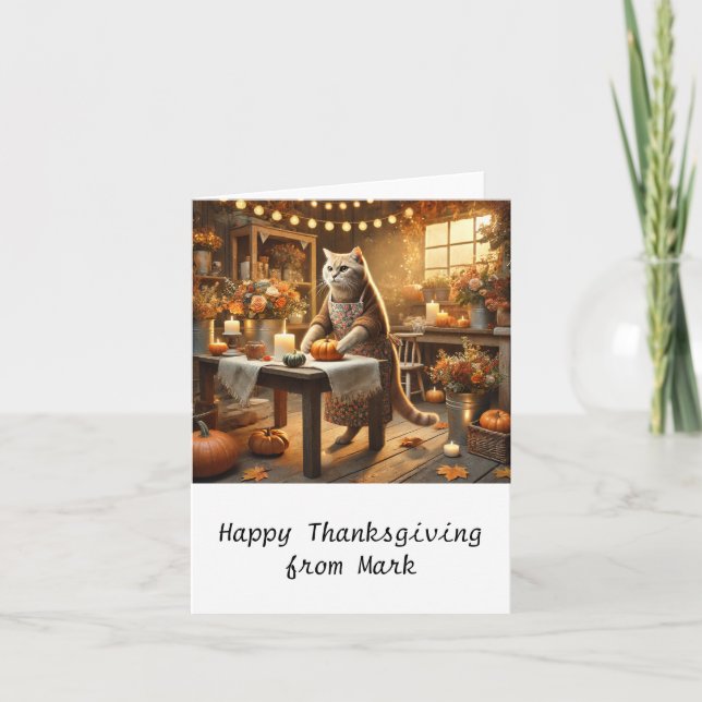 Carte Chat d'automne aux fleurs Saison d'automne Thanksg (Devant)