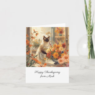 Carte Chat d'automne aux fleurs Saison d'automne Thanksg