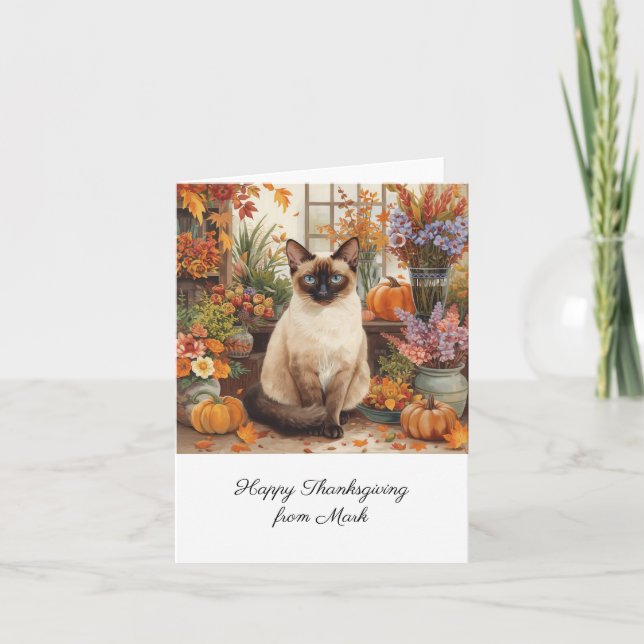 Carte Chat d'automne aux fleurs Saison d'automne Thanksg (Devant)
