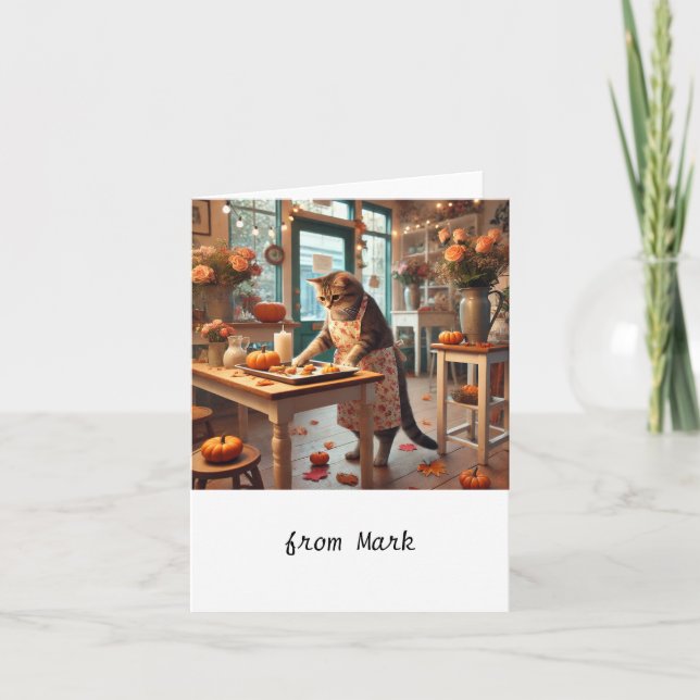 Carte Chat d'automne avec des fleurs – Salutation de la  (Devant)