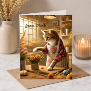 Carte Chat d'automne avec des fleurs – Salutation de la