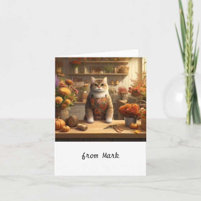 Carte Chat d'automne avec des fleurs – Salutation de la  (Devant)