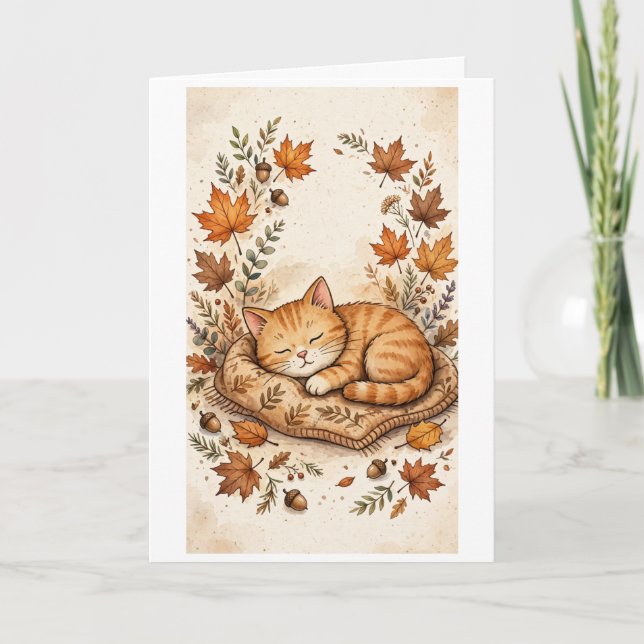 Carte Chat d'automne profitant d'une sieste (Devant)