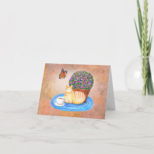 Carte Chat de bienvenue d'automne et papillon monarque s