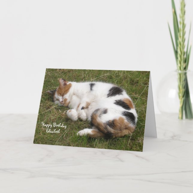 Carte Chat de Calico personnalisé endormi Anniversaire (Devant)