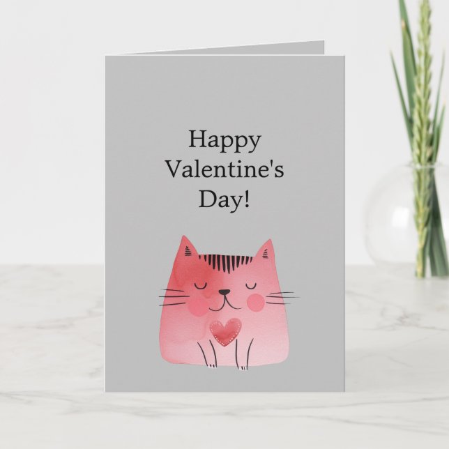 Carte Chat de coeur rose gris (Devant)