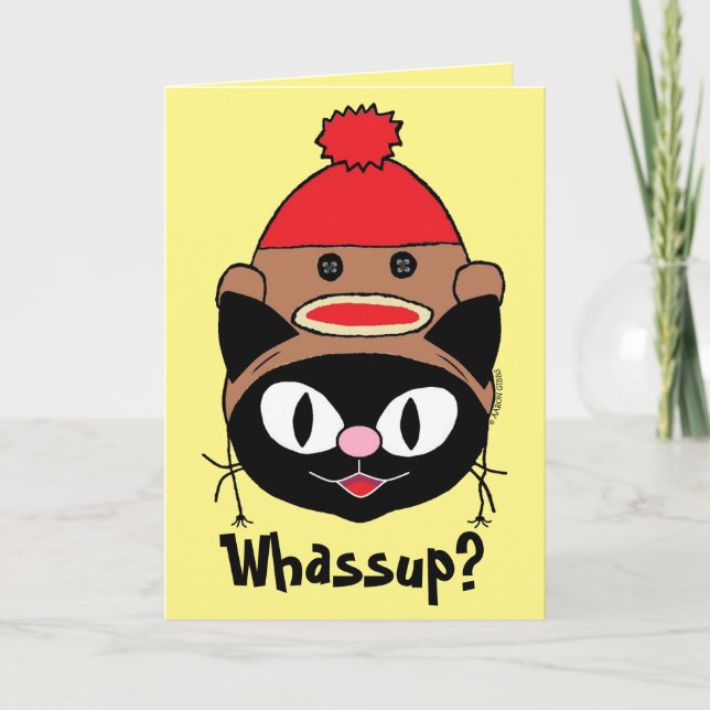 Carte Chat de dessin animé drôle avec chapeau de singe e (Devant)