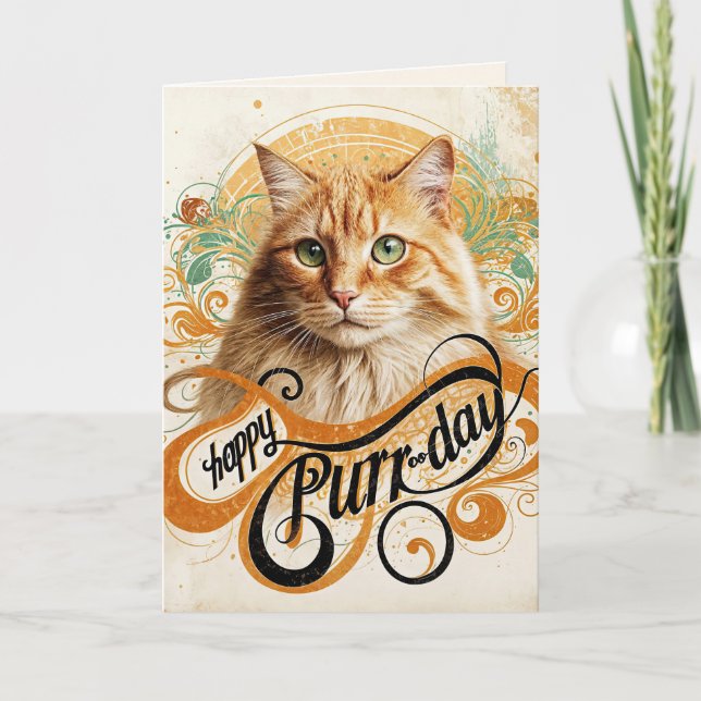Carte Chat de gingembre d'anniversaire Abstrait (Devant)