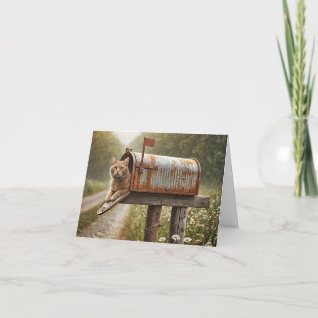 Carte Chat de gingembre dans une boîte aux lettres (Devant)