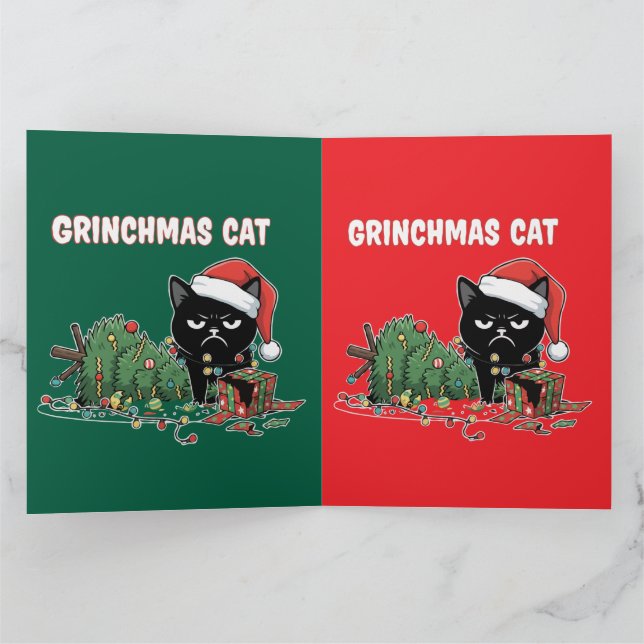 Carte Chat de Grinchmas drôle | Noël de chat noir grinch (Intérieur)