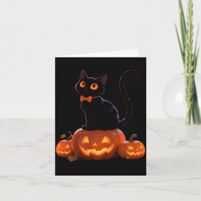 Carte Chat de Halloween Citrouille Chat Noir Performance (Devant)