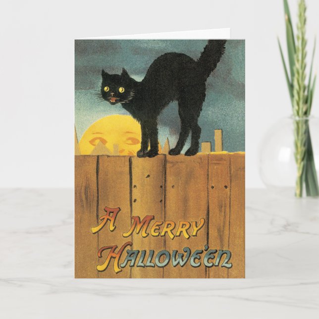 Carte Chat de Halloween joyeux vintage par Ellen Clapsad (Devant)