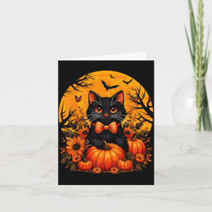 Carte Chat de Halloween mignon Citrouille d'automne Chat