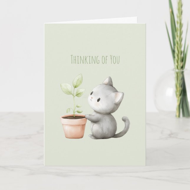 Carte Chat de jardin avec plante Pensée pour vous (Devant)