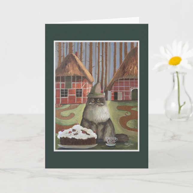 Carte Chat de la Forêt-Noire allemande avec gâteau (Petite plante)