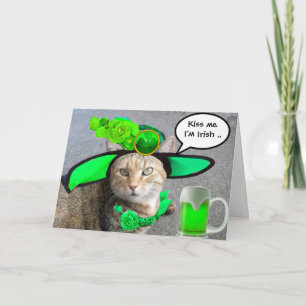 CARTE CHAT DE LA SAINT-PATRICK CHIC,ROSES VERTES,BIÈRE I