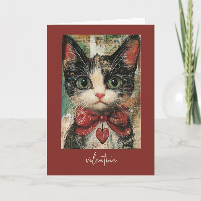 Carte Chat de la Saint-Valentin Fantaisiste et Peint ave (Devant)