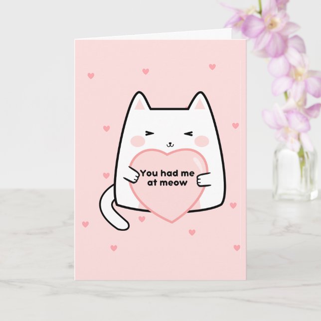 Carte Chat de la Saint-Valentin rose coeurs vous m'avez  (Orchidée)