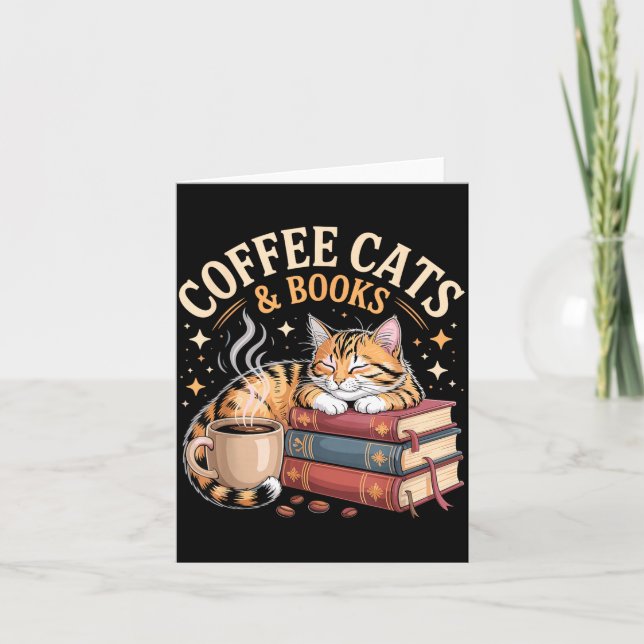 Carte Chat de lecture confortable café et livres amoureu (Devant)